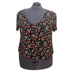 Pink Republic Black & Floral Braided Tied Top Sz XXL
